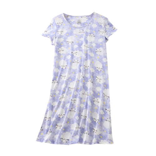 Jgppe Women's Cotton Nightgowns Lightweight Knit Short Sleeve Floral Printed Comfy Nightgown Tshirt Dress Sleepwear