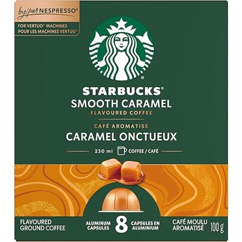 STARBUCKS Smooth Caramel, For NESPRESSO VERTUO, Flavoured Blonde Roast, Notes of Buttery Caramel and Vanilla, NESPRESSO Coffee Capsules, 8 ct, 100 g