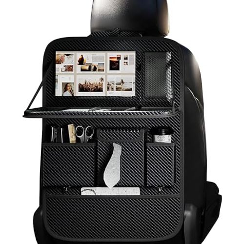 Car Seat Organizers,Multi-functional Back Seat Protectors, Storage Pouches, and Tray Holders (for Cars, Kids, Seat Back and Rear Seats) (Carbon Fiber, 1 Pcs)