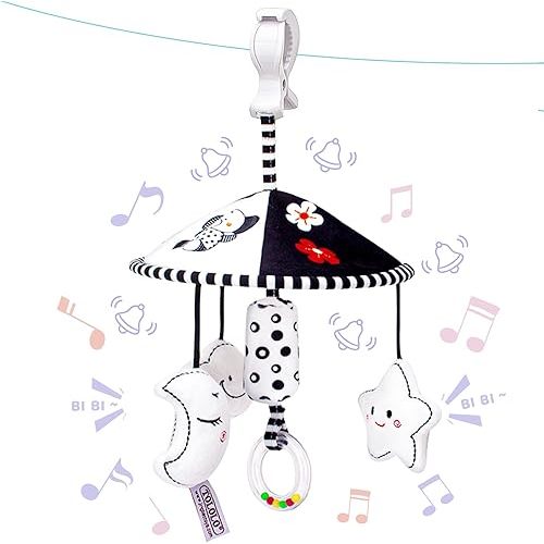 AUYYOSK Black and White High Contrast Baby Toys,Car Seat Toys for Newborn,Hanging Baby Toys, Stroller Toy for 0 3 6 12 Months,Infant Rattle Toys