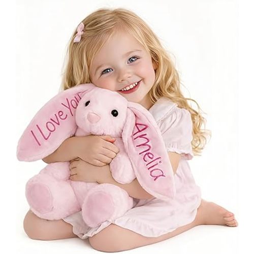 Personalized Easter Gifts for Baby Kids,Custom Embroidered Bunny Stuffed Animals,1st Easter Bunny Plush Customized Gifts for Toddlers Girl & Boy