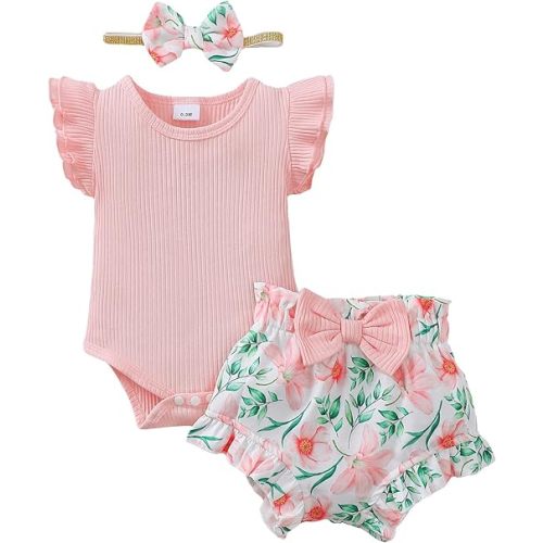 SUNNY PIGGY Baby Girl Clothes Infant Girl Outfit Newborn Girl Romper Summer Baby Girls’Clothing Short Set