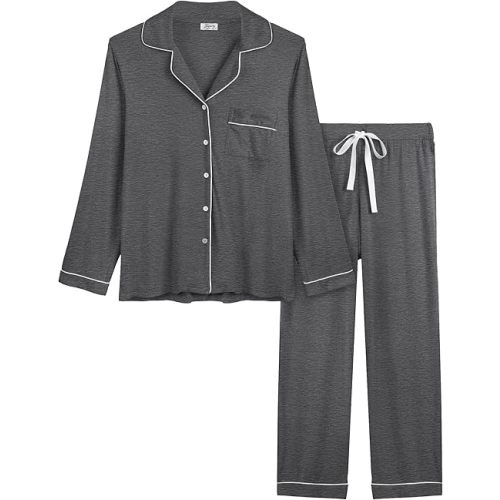 Joyaria Womens Bamboo Viscose Pajama Sets Long Sleeve Button Down Cooling Sleepwear Soft Comfortable Pj Pants Set for Women