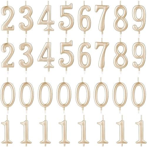 32 Pieces Numeral Birthday Candles Champagne Cake Glitter Candles Number 0-9 Cake Decoration for Child's Milestone Birthday Celebration Ten-Year Milestone Anniversary Party Celebration (Champagne)
