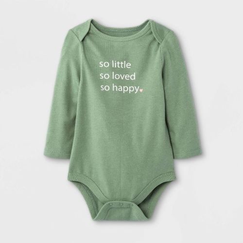 Baby 'So Little + So Loved + So Happy' Long Sleeve Bodysuit - Cat & Jack™ Olive Green