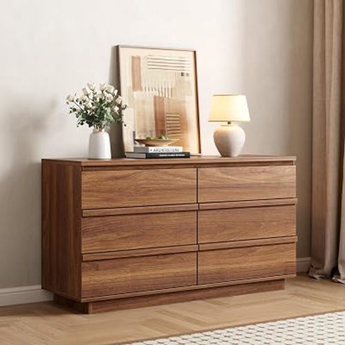 6 Drawer Dresser Walnut, Double Chest of Drawers