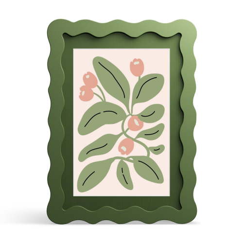 iRahmen 5x7 Picture Frame with Mat for 4x6, Wavy Edge Wooden Photo Frame for Wall Hanging, Green, 1 Pack
