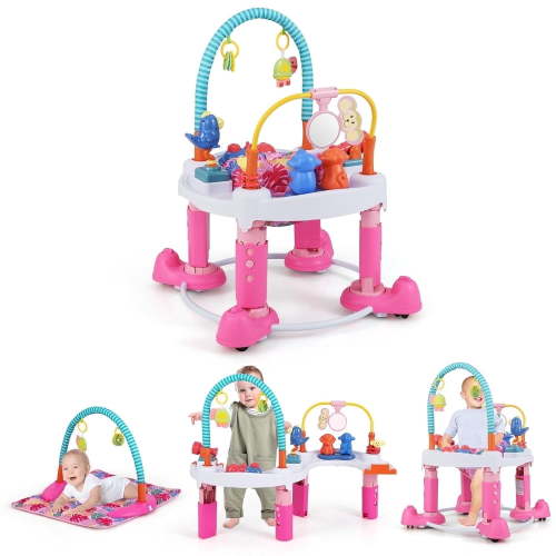 OLAKIDS 5 in 1 Activity Center with 8 Toys, Play Mat, 360°Rotating Seat, Foldable Infant Learning Table with 3 Adjustable Height for 0-24 Months