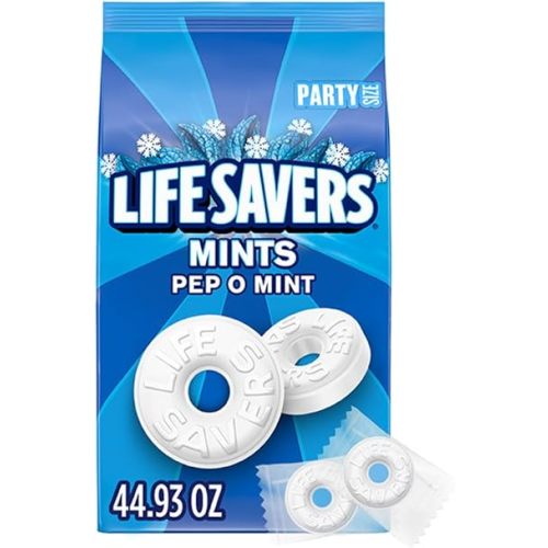 LIFE SAVERS Pep-O-Mint Peppermint Hard Candy Individually Wrapped, Party Size Bulk Hard Candy, 2.8 LB Bag
