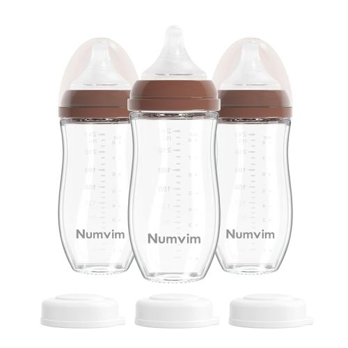 Natural Glass Baby Bottles Gentle & Extra Slow Flow, Newborn Breastfeeding Bottle with Anti Colic Nipple for 0 Months Babies, 3 Packs (Brown (8 Ounce), 1 Count (Pack of 3))