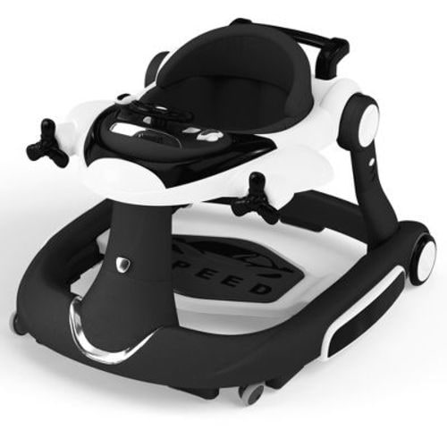 Kinder King 5-in-1 Baby Activity Walker, Convertible Push & Sit-in Walker with Adjustable Height, Foldable, Stable Design, Black