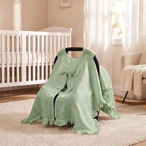 Tegeme Green Baby Car Seat Cover Canopy with Bow for Girls Boys
