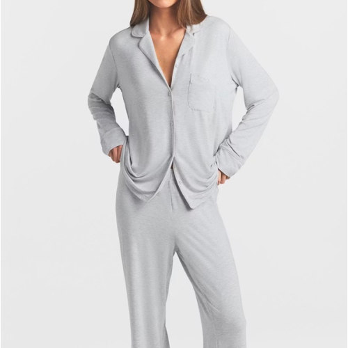 SKIMS SLEEP LONG SLEEVE BUTTON UP SET | LIGHT HEATHER GREY | SKIMS