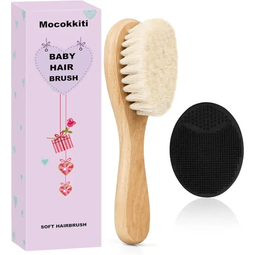 Baby Hair Brush, Mocokkiti Goat Bristles Brush and Baby Cradle Cap Brush Set for Cradle Cap Wood Bristle Brush for Newborns and Toddlers 2PCS