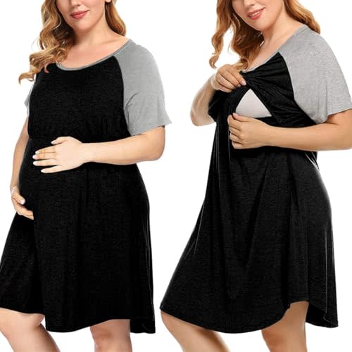 MONNURO Women's Plus Size Labor and Delivery Gown Nursing Nightgown Maternity Sleepwear Dress for Breastfeeding