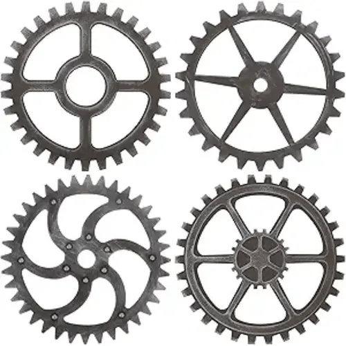 4 Pieces Wooden Industrial Steampunk Style Gear Wheel Wall Decoration 10 Inch Vintage Wooden Gear Combination Farmhouse Hanging Wall Decor for Home Wall Bar Decor Art Craft Wall Decor (Silver)