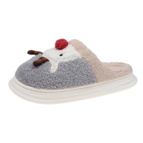 Xfvqtps Fuzzy Slippers for Womens Christmas Fluffy Slippers Large Size Cute Elk Pattern Memory Foam Thick Bottom Non Slip Indoor House Warm Winter Cozy Slippers Gray