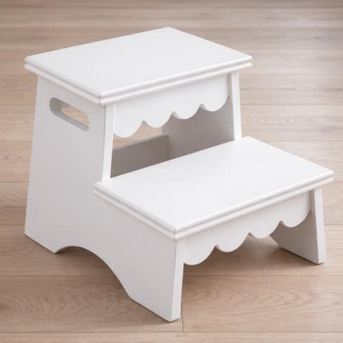 CAALMA Toddler Step Stool, Wooden Step Stool for Toddlers, Scalloped Kids Step Stool for Bathroom, Bedroom & Kitchen, Non Slip A-Shaped Toddler Bathroom Step Stool, Montessori Two Step Stool for Kids