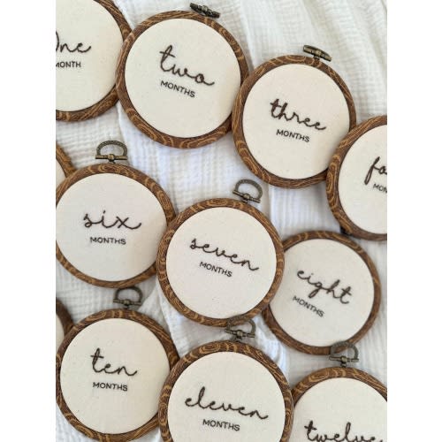 Hand Embroidered Baby Milestone Hoops | Monthly Milestone Set (1–12 Months)
