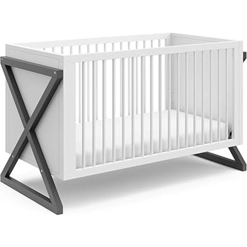 Storkcraft Equinox 3-in-1 Convertible Crib (Gray) – Easily Converts to Toddler Bed and Daybed, 3-Position Adjustable Mattress Support Base, Modern Two-Tone Design for Contemporary Nursery