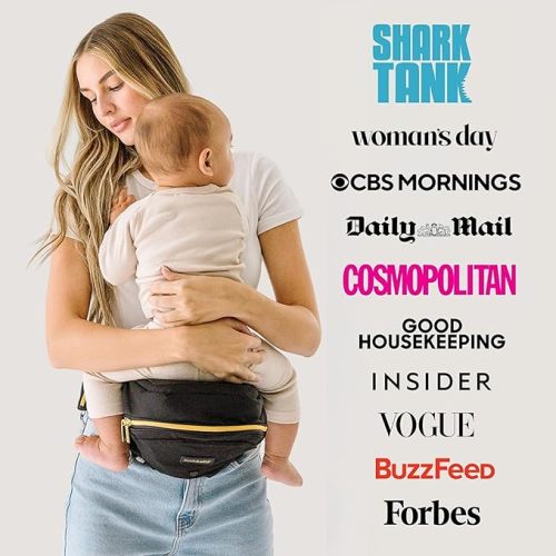 Tushbaby Original Hip Seat Baby Carrier for Babies & Toddlers up to 45 lbs, Safety Certified, Lightweight No-Foam Design with Storage, Black & Gold