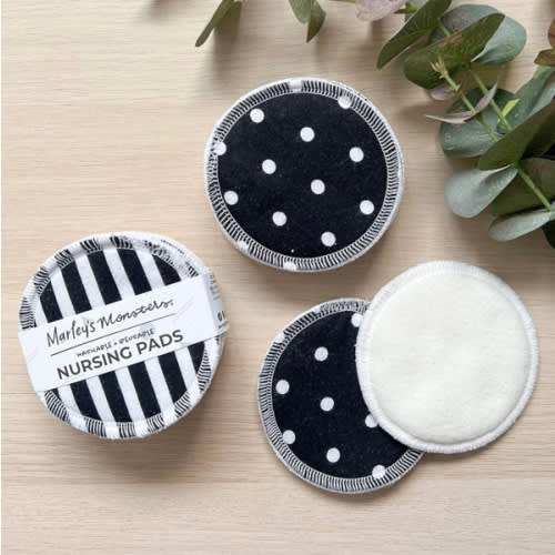Marley's Monsters Reusable Nursing Pads - 6 Pair of Washable Breastfeeding Pads - Soft, Absorbent (Black and White)