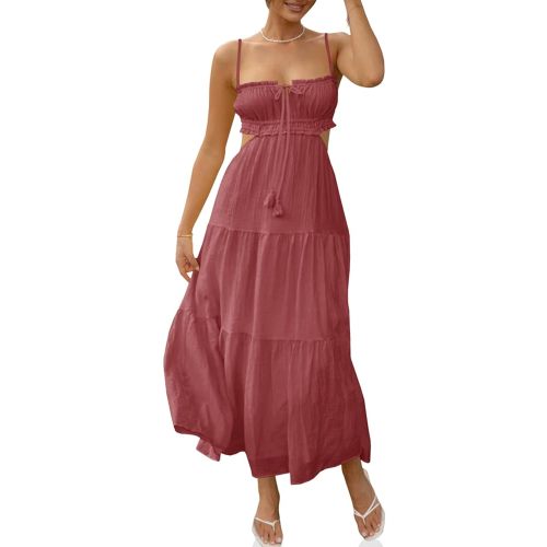 Fisoew Women's Spaghetti Strap Maxi Dress Summer Sleeveless Side Cut Out Dress Casual Boho Backless Flowy Long Dresses