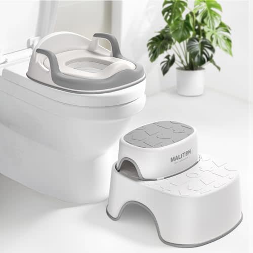 Maliton Baby Potty Training Seat with Step Stool, Potty Training Toilet for Boys Girls, Anti-Slip Toddler Stool for Bathroom, Kitchen, Toddler Toilet Seat Set(One Potty Seat+Two Step Stool for Kids)