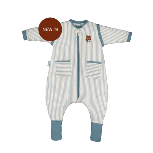 Sleeping jumpsuit with sleeves and socks - Blue Stripes - TOG 2.5