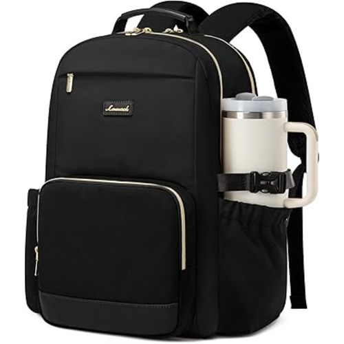 LOVEVOOK Laptop Backpack for Women with Pouch Pocket for Large Capacity Cup,15.6 Inch Laptop Computer Bag Travel Backpack Purse,Waterproof Work Business Backpack College Teacher Bags,Black