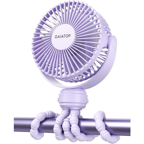 Gaiatop Mini Portable Stroller Fan, Battery Operated Small Clip on, Detachable 3 Speed Rechargeable, 360° Rotate Flexible Tripod Better Cooling for Car Seat Crib Treadmill Travel Black
