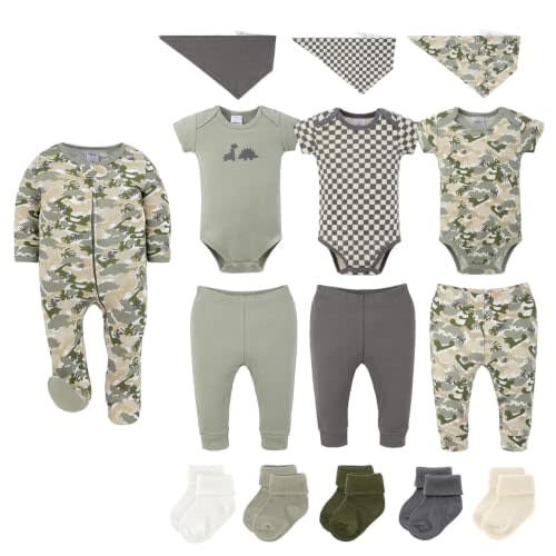 The Peanutshell 15pc Baby Clothes Set - Newborn, 3-6, 6-9 - Offroad Dino