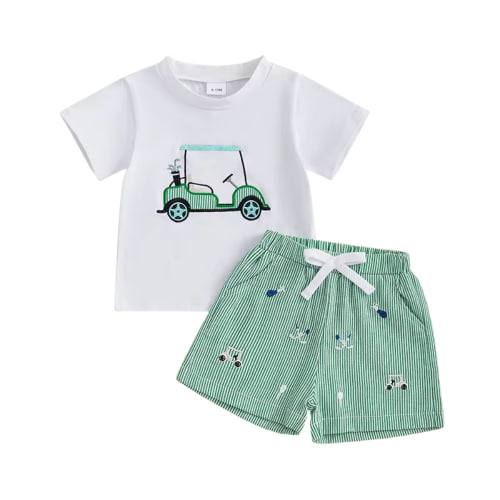 Little Golfer Baby Summer Set – Embroidered Tee & Striped Shorts (12–36M) | Mimou – Mimou Babywear
