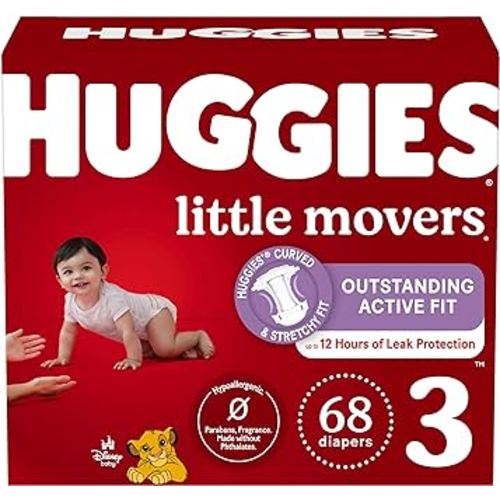 Huggies Size 3 Diapers, Little Movers Baby Diapers, Size 3 (16-28 lbs), 68 Count
