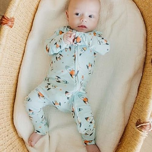 Copper Pearl Zip-Up Footie Baby Pajamas – Soft Newborn Onesies for Boys & Girls, Tag-Free with Two-Way Zipper Baby Sleepers for Newborn - 24 Months, Rocketeer