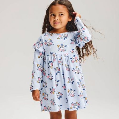 Toddler Girls' Floral Long Sleeve Dress - Cat & Jack™ Blue 5T