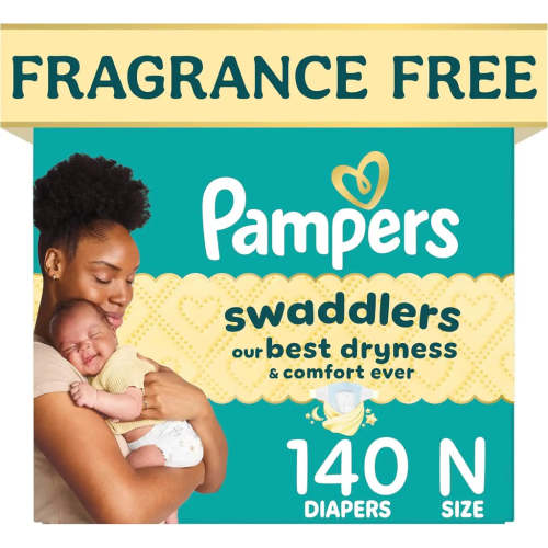Pampers Swaddlers Newborn Diapers, Size Newborn (10 lbs), 140 Count, Fragrance Free, Hypoallergenic, Absorbent, Pediatrician Recommended, Skin Safe