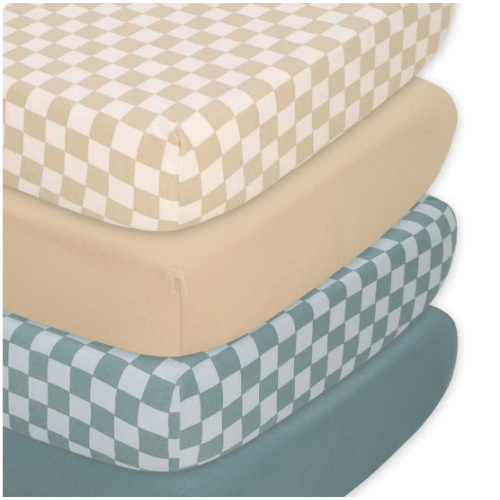 Check 4-Pack Fitted Organic Jersey Crib Sheet Set