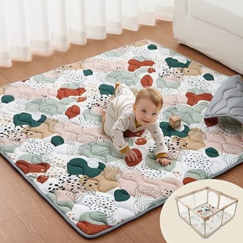 Blissful Diary Baby Play Mats for Floor, 47x47 Inch Playpen Mat, Thicker Padding Foam Playmats for Babies and Toddlers Infants, Modern Abstract