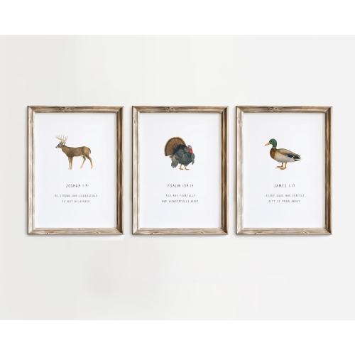 DIGITAL DOWNLOAD Boys Hunting Nursery Wall Art, Southern Boy Bedroom Prints, Hunting Bible Verse Art, Deer Turkey Duck, Woodland Baby Shower