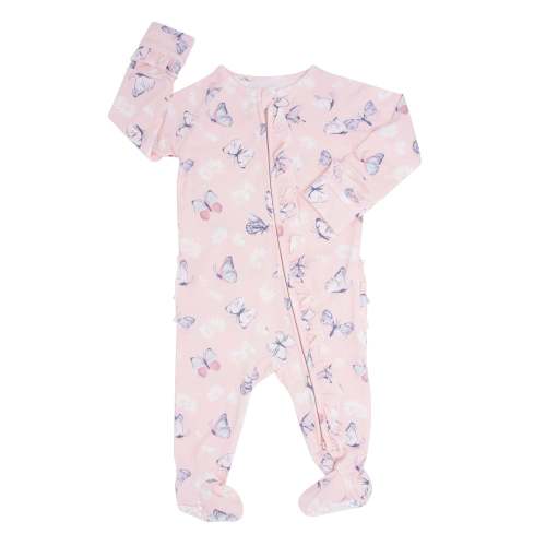Pink Butterfly Daisy Bamboo Ruffle Footie