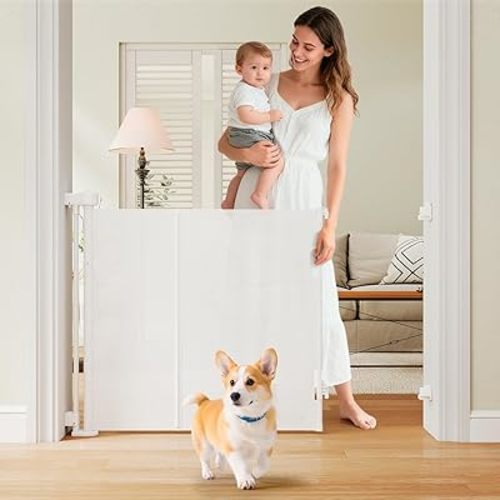 One-Hand Operation Retractable Baby Gates, 200 inch Retractable Gate with Reinforced Strip Design to Prevent Crawling Through, 16 FT Outdoor Retractable Gates Extra Wide for Garage