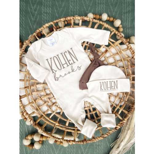 Personalized newborn coming home outfit for baby boy, Custom cotton baby footie