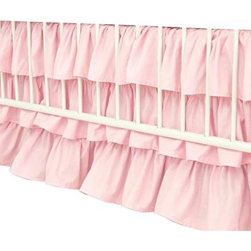Ruffled Crib Bed Skirt: 3 Tiered Ruffled Crib Skirt Baby Girl Nursery Toddler Bedding Dust Ruffle, 17.7" Deep Drop- Fits Standard Cribs,28"x 52" (Pink)