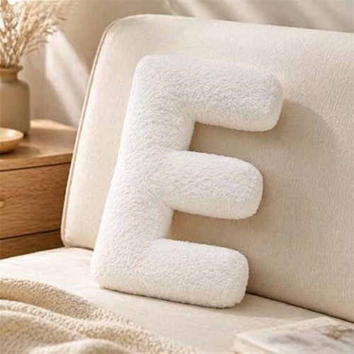Letter Plush Pillow, Letter Hugging Throw Pillows, Decorative Initial Letter Shaped Throw Pillows for Bed Couch, Letter Pillows English Alphabet A to Z for Sofa Bedroom Living Room Decor (E)
