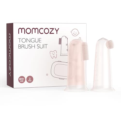 Momcozy Silicone Finger Toothbrush for Baby, Baby Finger Toothbrush for Training Teething, Infant Oral Cleaner, 2 Pcs Silicone Toothbrush