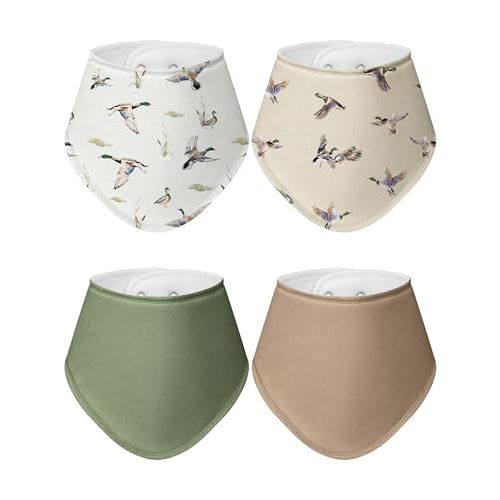 Boao 4 Pcs Baby Mallard Duck Bandana Bib Cute Mallard Baby Nursery Decor Hunting Cotton Newborn Infant Feeding Drool Bib for Drooling and Teething Girl Boy