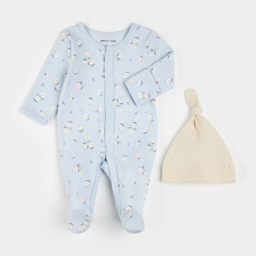 Fresh Floral Print on Preemie Sleeper with Hat