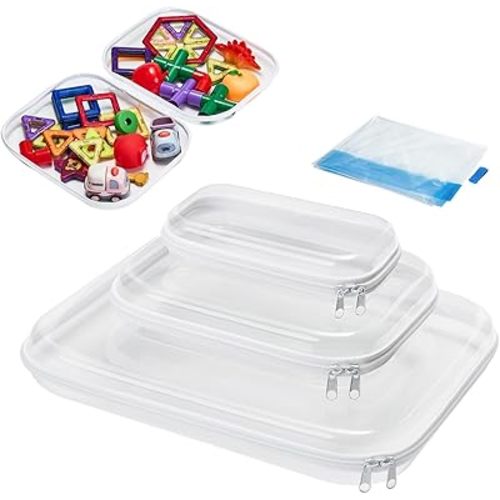 Hard Sided Clear Zipper Case - Sturdy & Portable Zippered Hard Pouch Hard Plastic Zipper Organizer Bag, PET, Smooth Metal Zip, BPA-Free