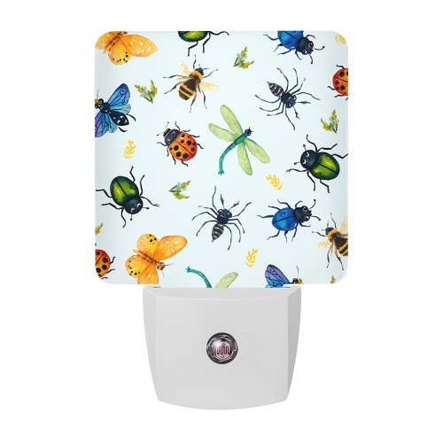 Insects Night Lights, Colorful Butterfly Dragonfly Ladybird Bee Spiders Light Blue Smart Auto Dusk to Dawn Sensor Nightlights Plug-in Nightlight for Bedroom Bathroom Living Room Kitchen Hallway